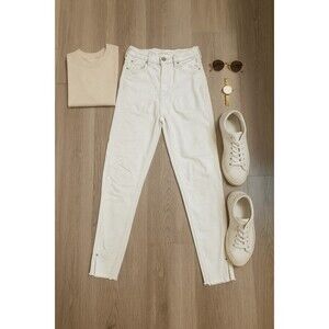Zara Womens  White‎ Denim Raw Hem Ankle Jeans, Size 6